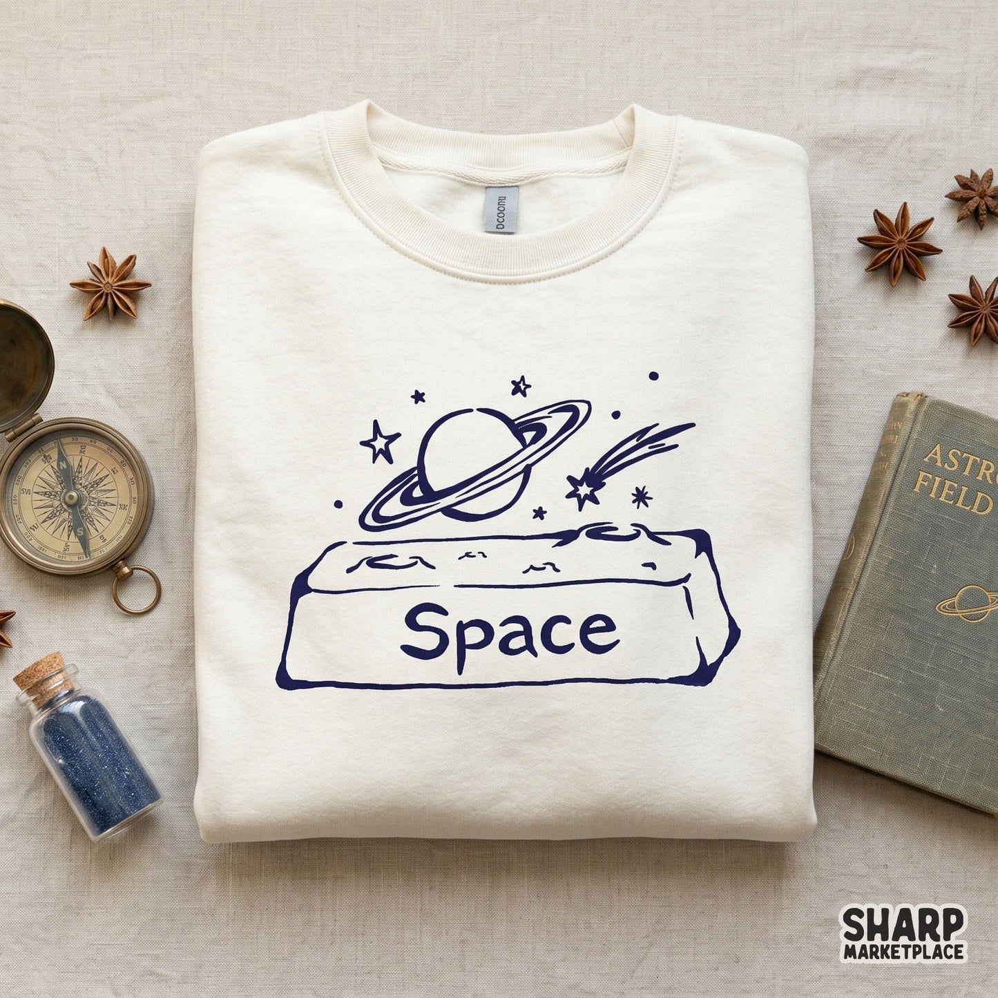 Cute celestial science-themed digital download featuring a ringed planet and the word Space in a casual font for stickers or classroom art.