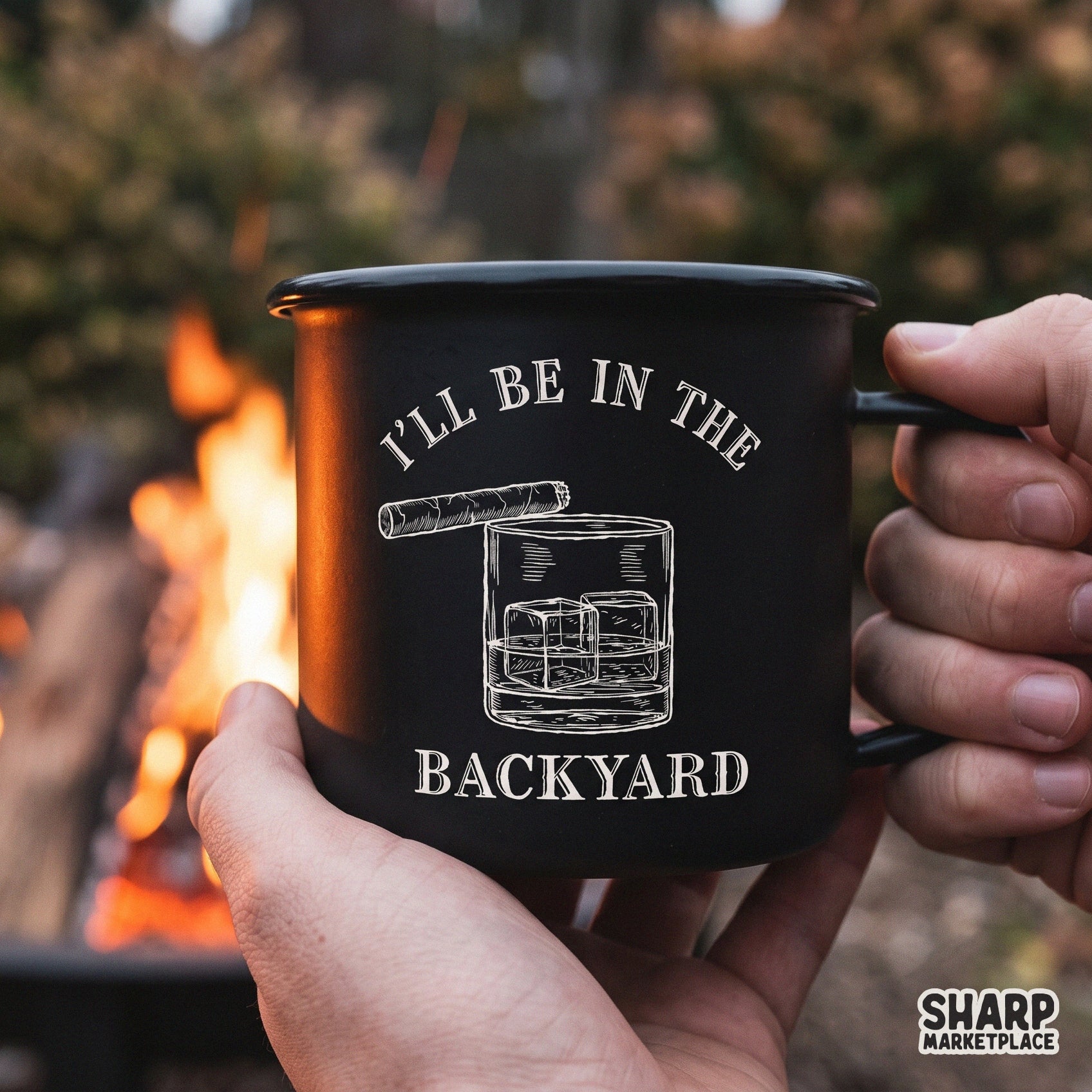 Retro sarcastic whiskey and cigar backyard drinking PNG for Father's Day apparel and DIY sublimation crafts