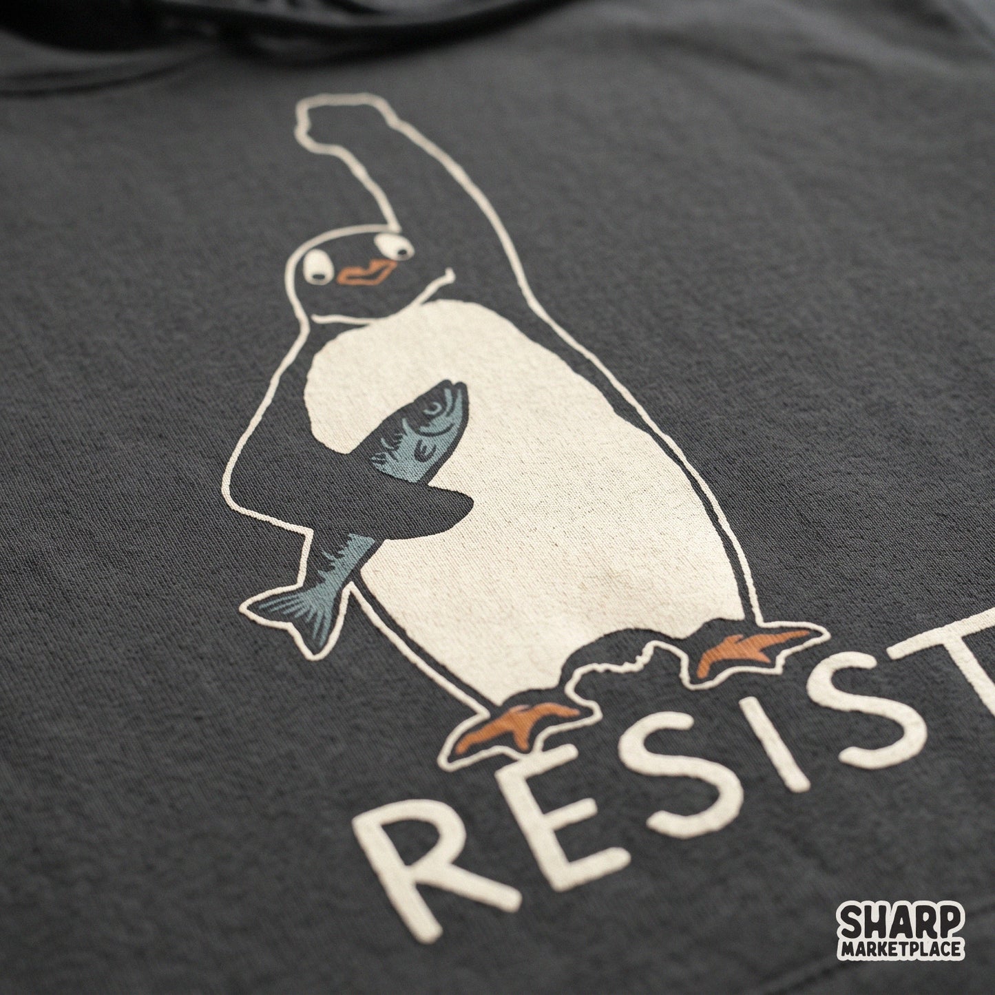 Retro rebel penguin graphic design with thug life meme theme for a funny shirt png or sublimation project