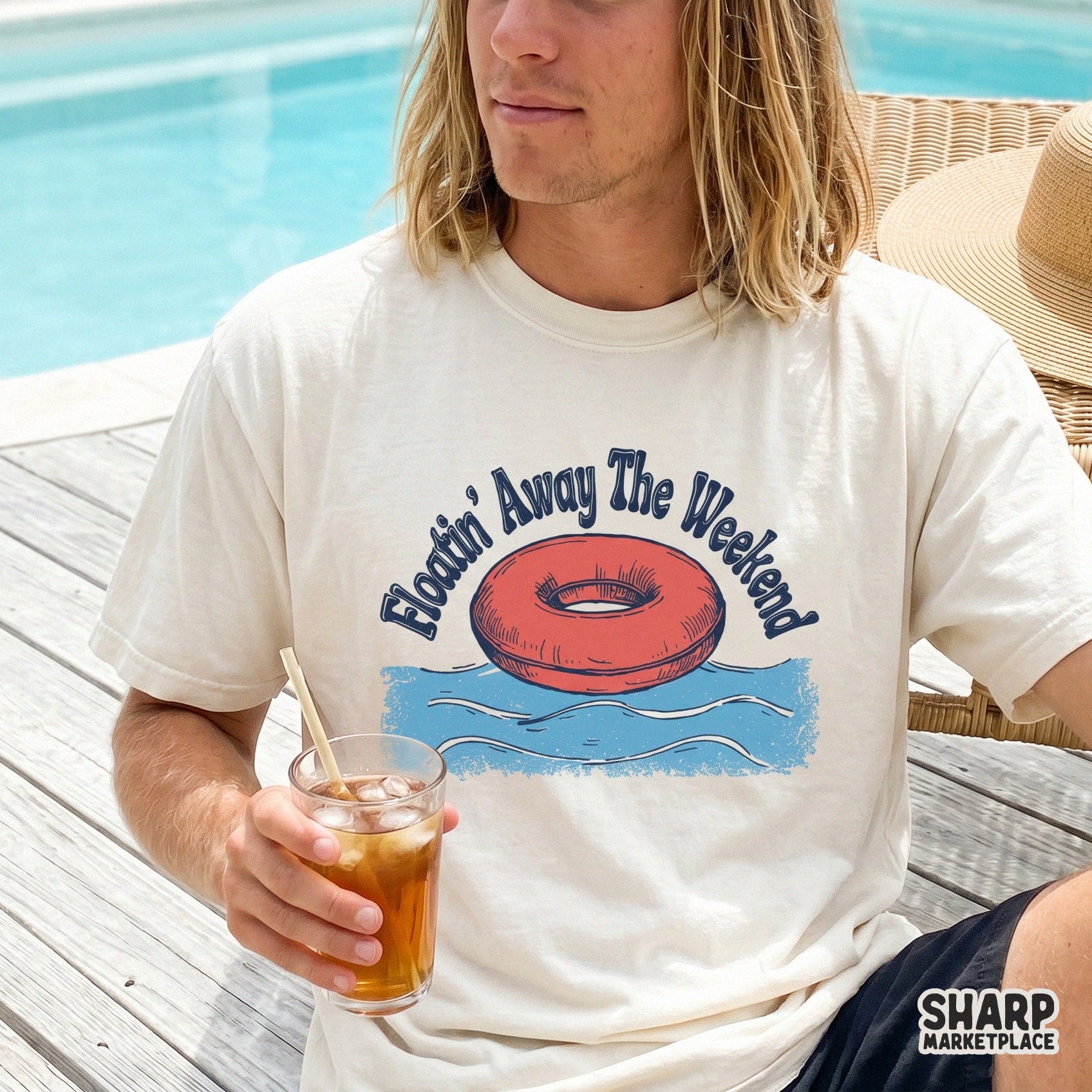 Floatin Away summer girl trip PNG for funny lake life vacation t-shirts and pool vibe sublimation designs