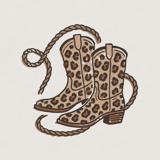Leopard Print Cowboy Boots PNG, Western Rodeo Clipart - 300 DPI Design