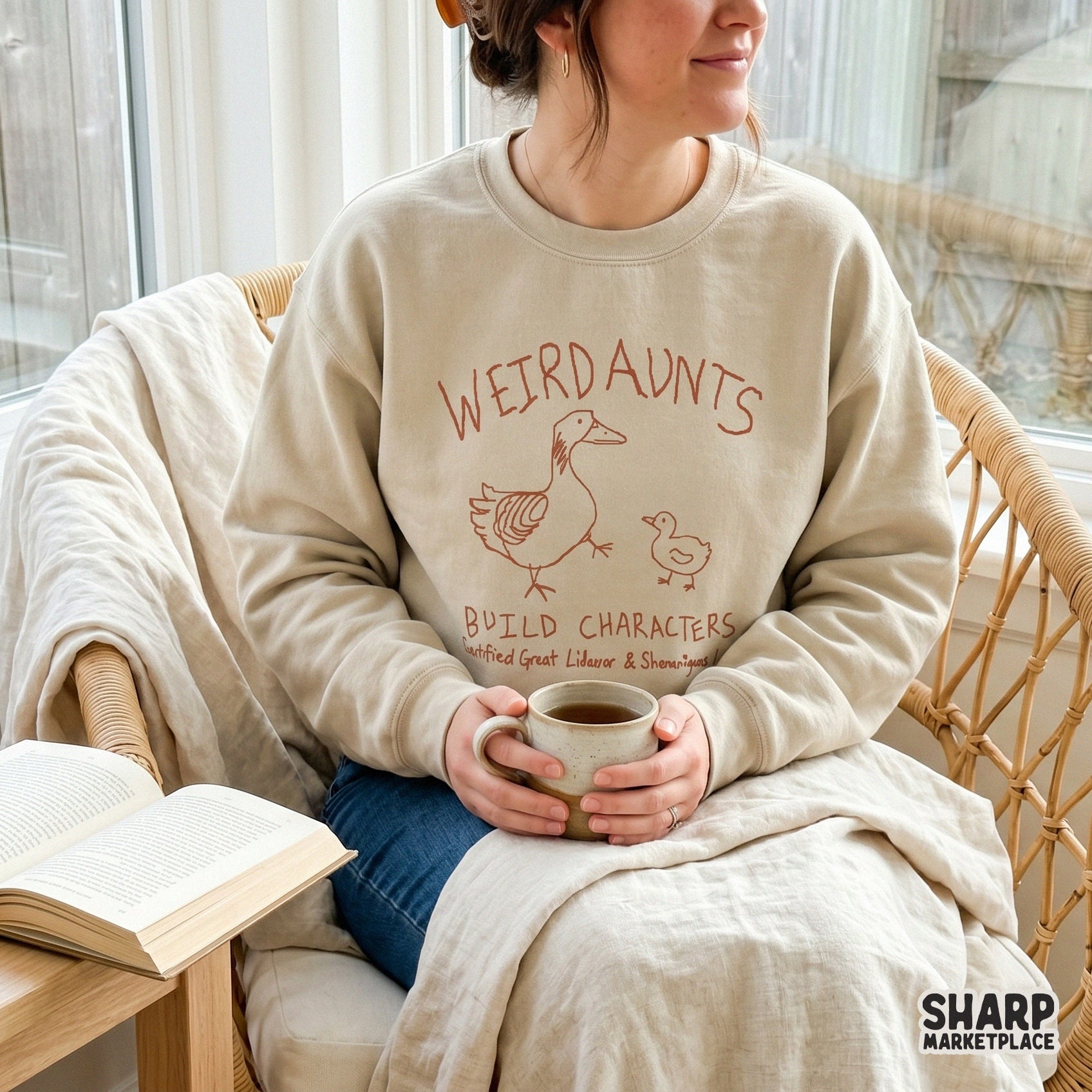 Playful hand-lettered aunt quote with a rustic goose drawing, ideal for creating unique t-shirts, stickers, or personalized gifts for family.