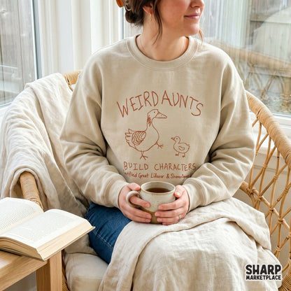 Playful hand-lettered aunt quote with a rustic goose drawing, ideal for creating unique t-shirts, stickers, or personalized gifts for family.