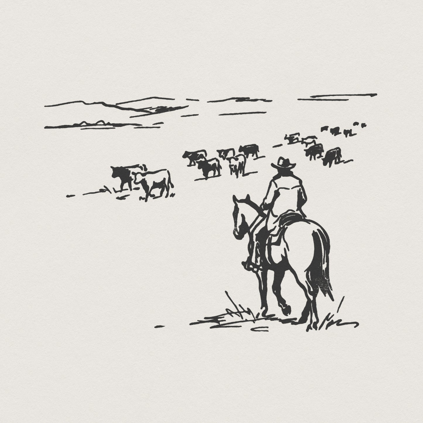 Cowboy Herding Cattle PNG, Western Cowboy Art - 300 DPI Design for T-Shirt