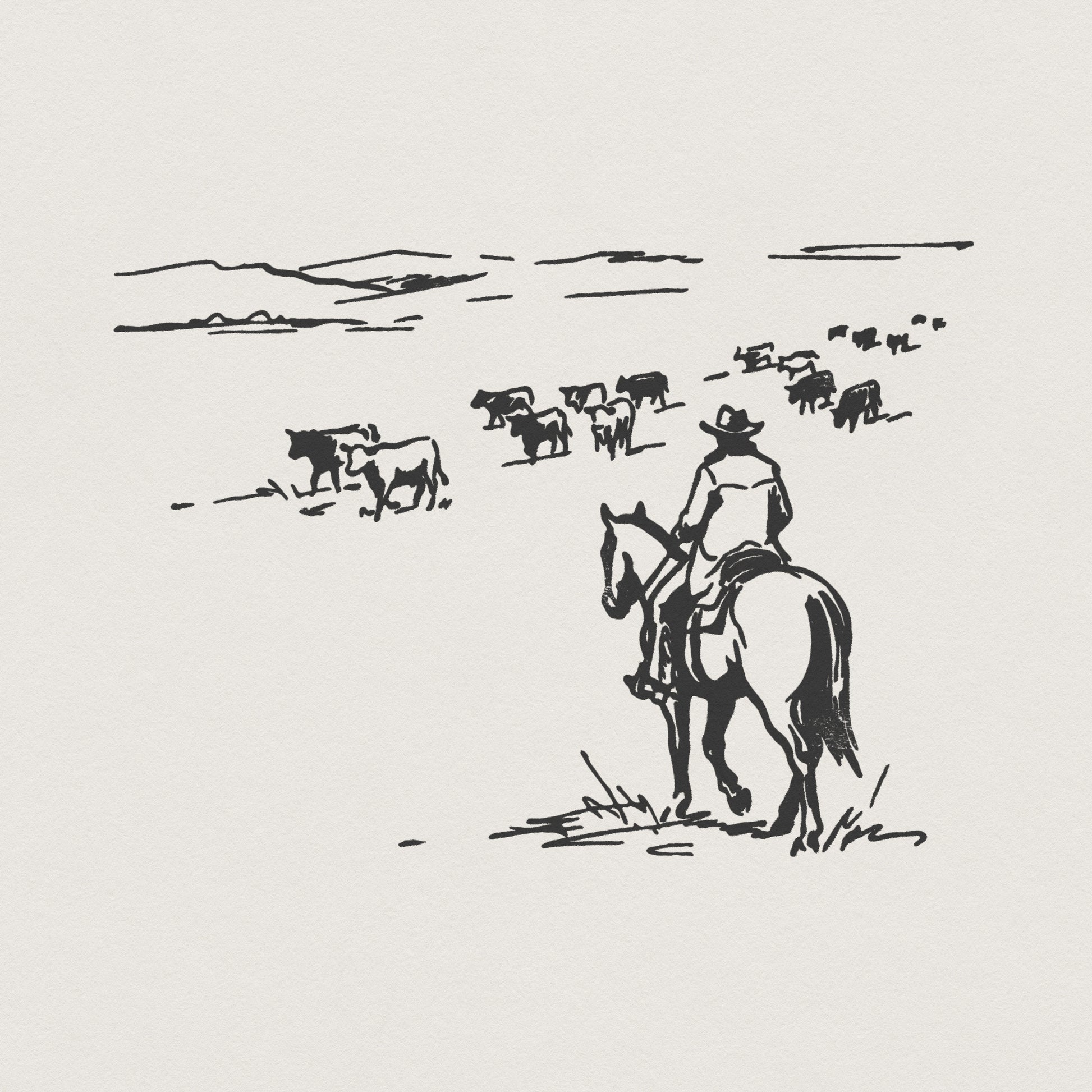 Cowboy Herding Cattle PNG, Western Cowboy Art - 300 DPI Design for T-Shirt