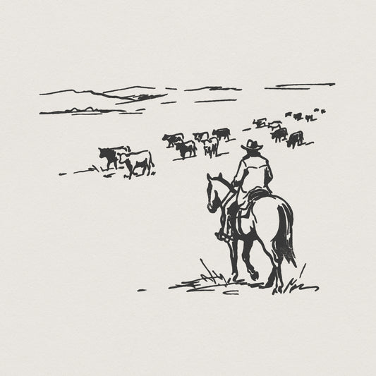 Cowboy Herding Cattle PNG, Western Cowboy Art - 300 DPI Design for T-Shirt