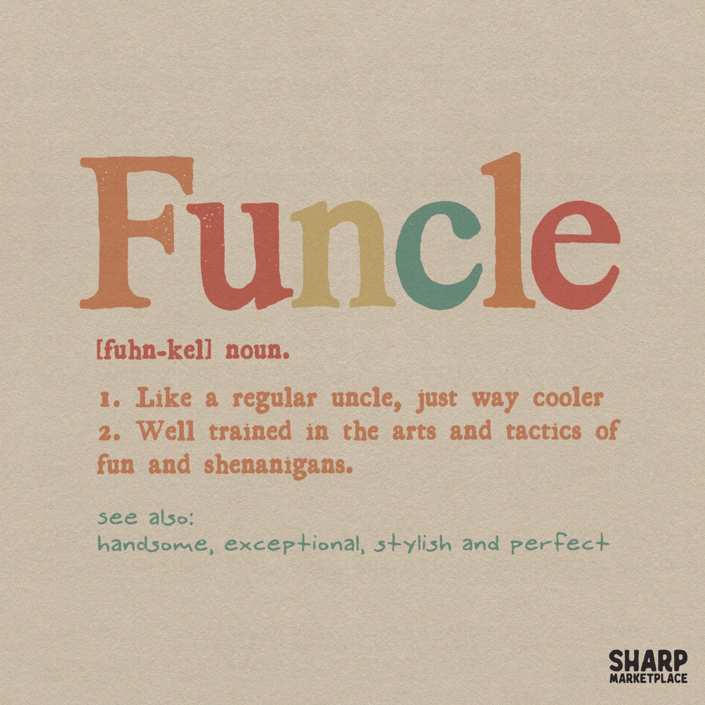 Funny retro Funcle noun definition sublimation PNG for custom family dad shirts and cool uncle gifts