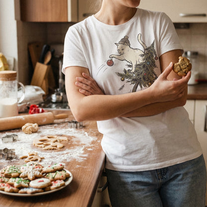 Christmas Cat PNG, Funny Cat in Tree - 300 DPI Design for T-Shirt