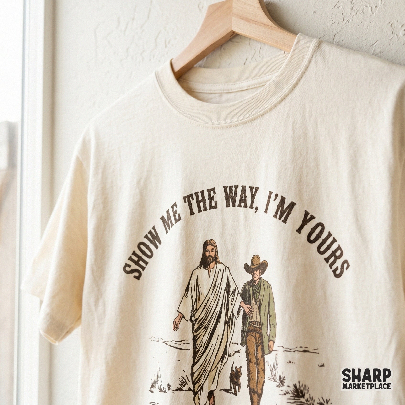 High-resolution digital download featuring a western-inspired faith illustration, ideal for creating custom tumblers, wall art, or religious t-shirts.