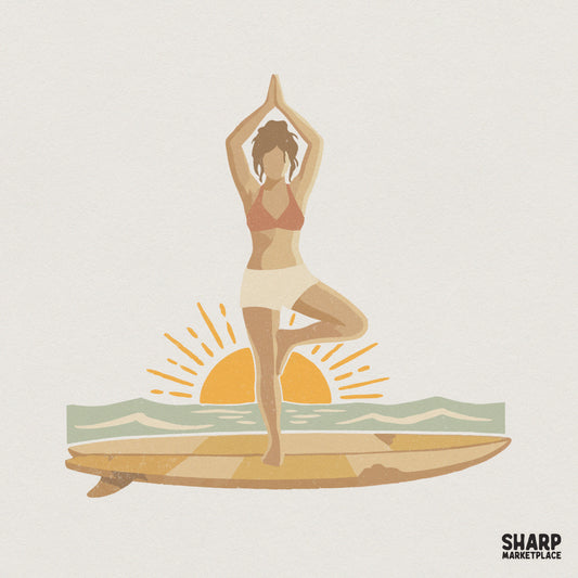 Sunset Surf Yoga PNG, Digital Download - 300 DPI Design for T-Shirt