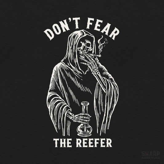 Funny retro skeleton grim reaper holding a bong for Halloween 420 stoner sublimation and digital tee designs