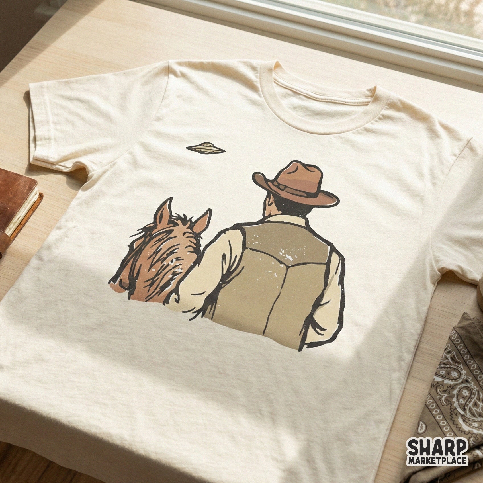 Western Cowboy and UFO PNG, Alien Encounter Digital Design - 300 DPI