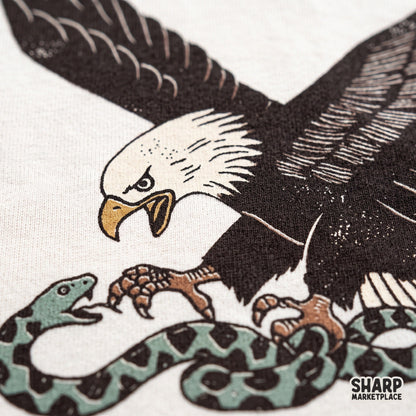 Traditional tattoo style eagle catching a snake digital PNG graphic design for retro t-shirts and apparel