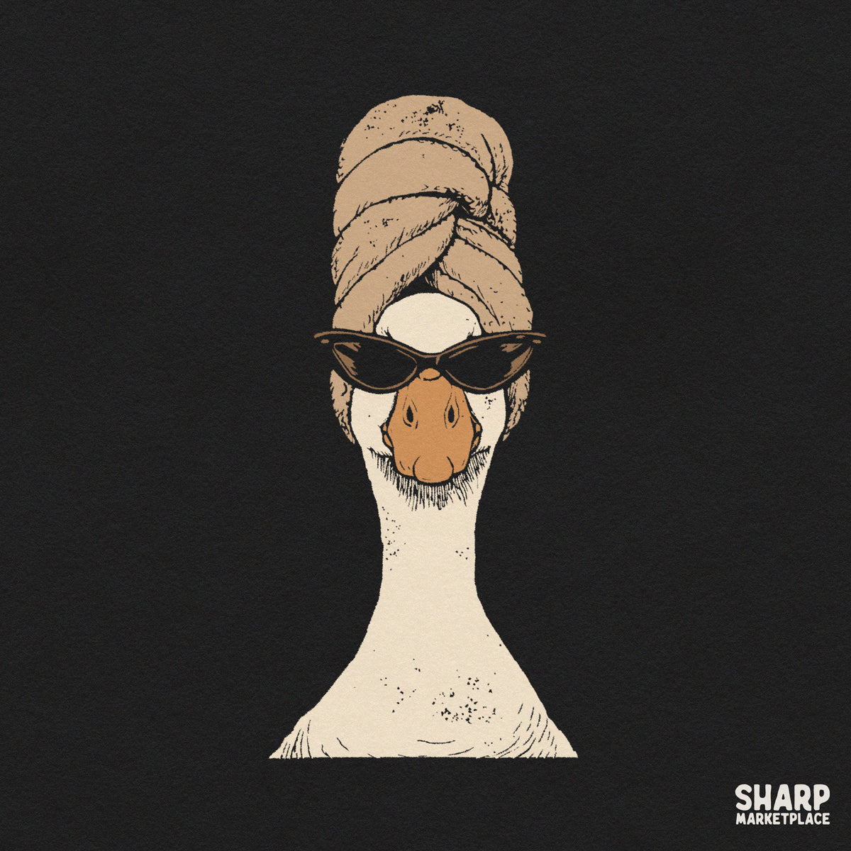 Boujee goose wearing a bath towel and cat eye sunglasses funny retro spa graphic png for girls trip sublimation