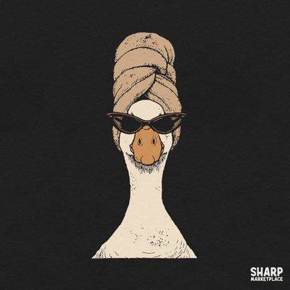 Boujee goose wearing a bath towel and cat eye sunglasses funny retro spa graphic png for girls trip sublimation