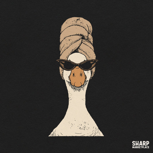 Boujee goose wearing a bath towel and cat eye sunglasses funny retro spa graphic png for girls trip sublimation