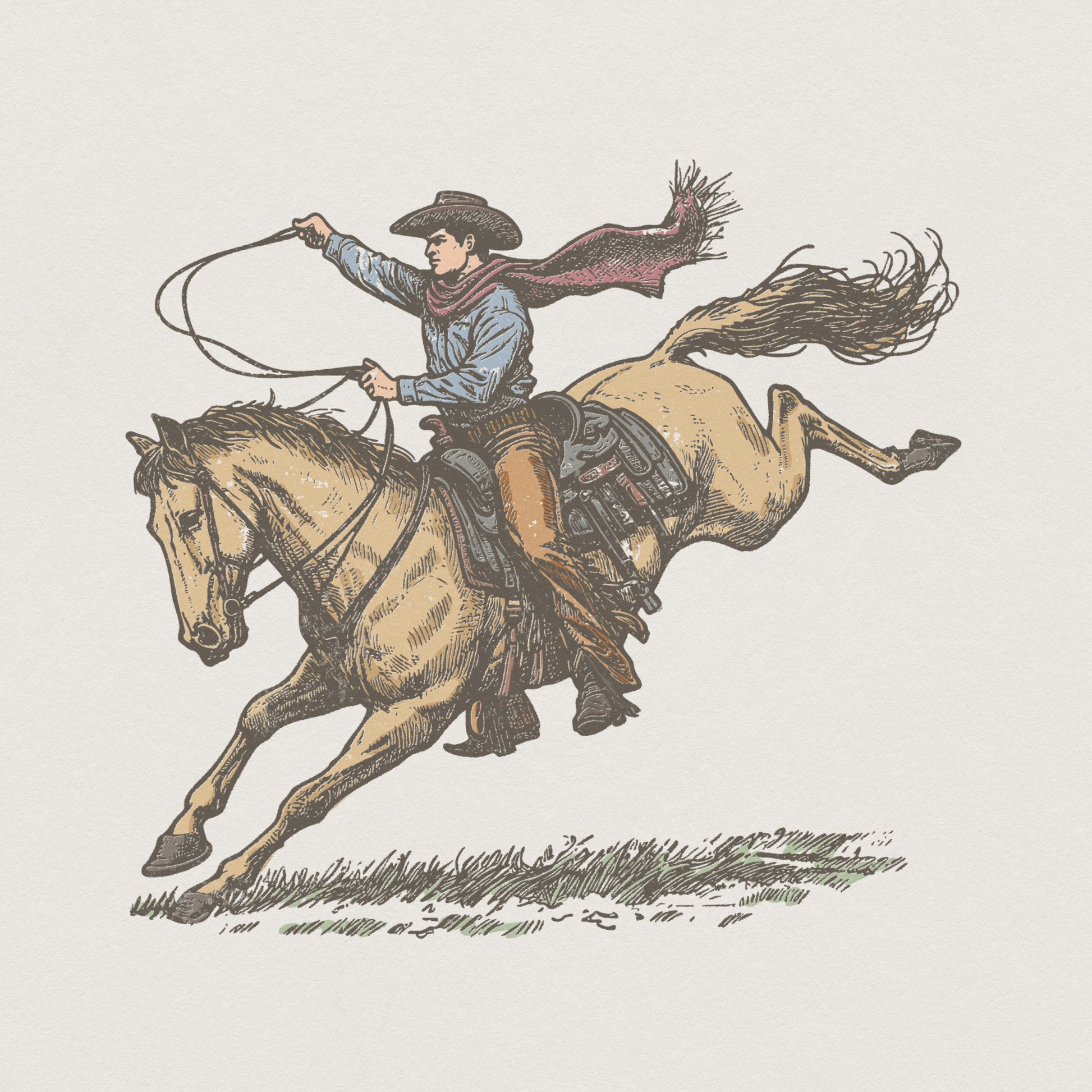 Cowboy Roping Horse PNG, Western Rodeo Digital Design - 300 DPI Design