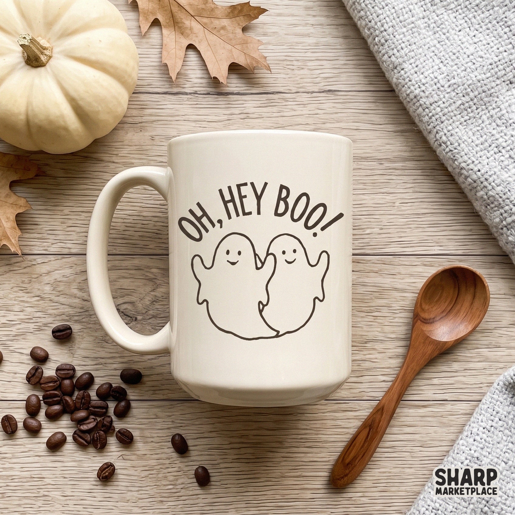 Cute ghost couple with Oh Hey Boo text in a retro Halloween PNG style for spooky season shirts and DIY crafts