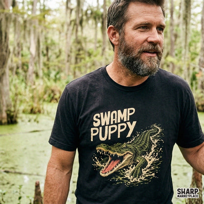 Funny retro swamp puppy alligator graphic PNG digital download for summer t-shirts and trending animal meme shirts