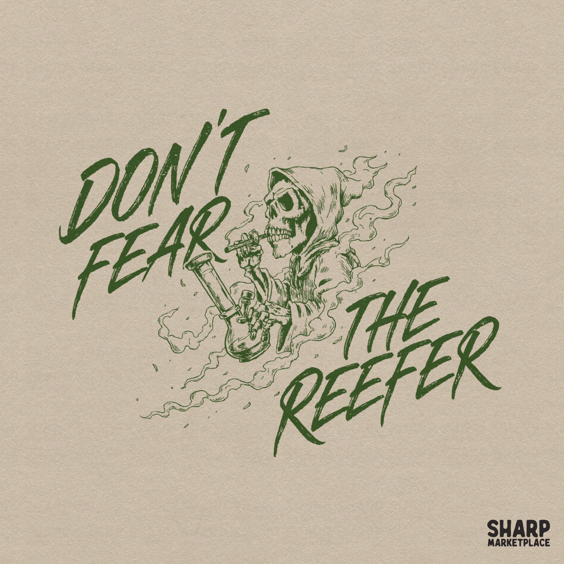 Green Grim Reaper smoking a bong with 420 weed aesthetic, spooky marijuana skeleton digital PNG for Halloween stoner shirts