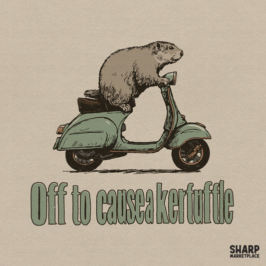 Funny mischievous groundhog on a scooter retro 90s cartoon animal meme PNG for sarcastic stickers and trending apparel