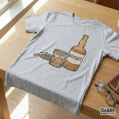 Whiskey Glass PNG, Whiskey Bottle Illustration - 300 DPI Design for T-Shirt