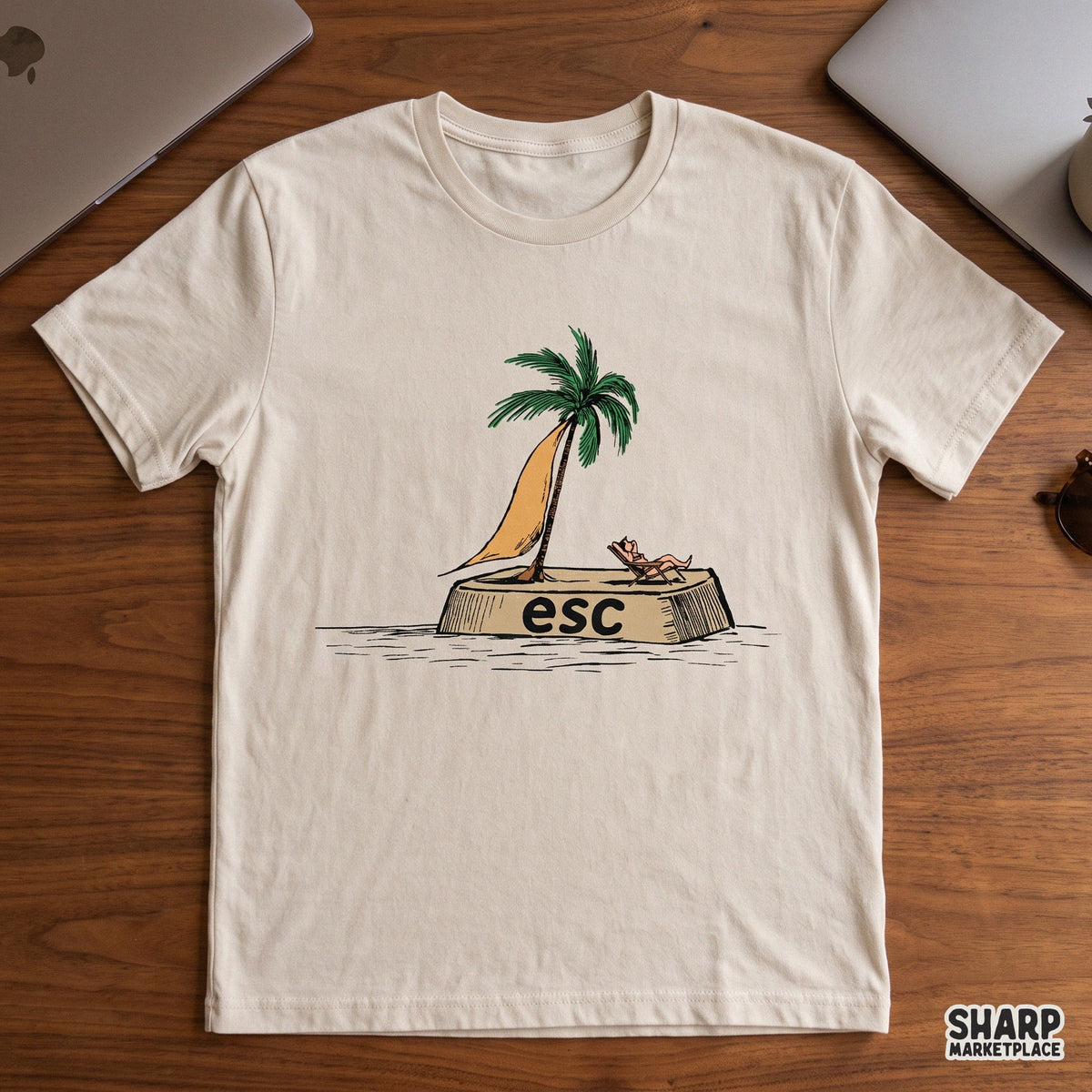 Esc Key Tropical Island Palm Tree Vacation, Retro Summer