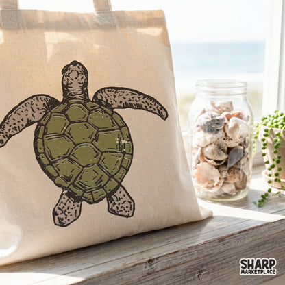 Rustic coastal wildlife sea turtle PNG with a transparent background, suitable for DIY summer projects, art prints, and ocean-themed apparel.