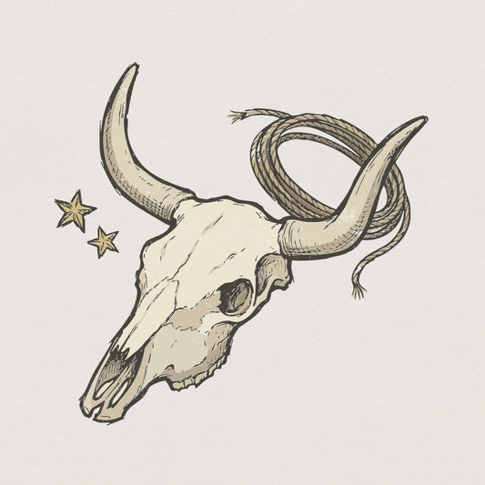 Western Longhorn Skull PNG, Cowboy Lasso Clipart - 300 DPI Design for