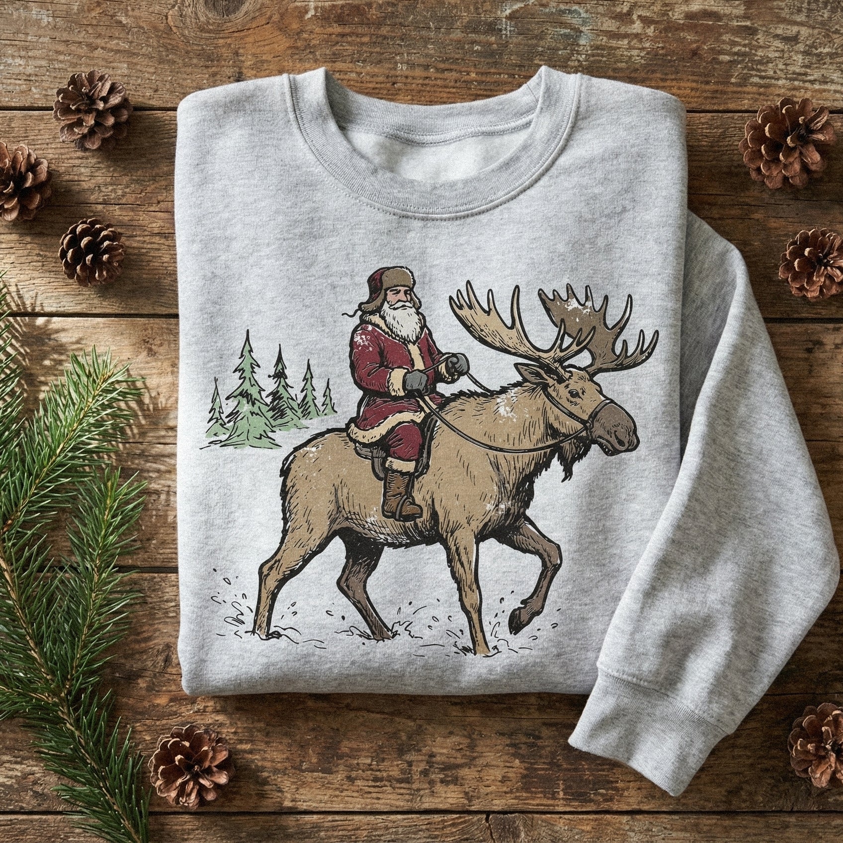 Santa Riding Moose PNG, Christmas Shirt Design - 300 DPI Design for T-Shirt