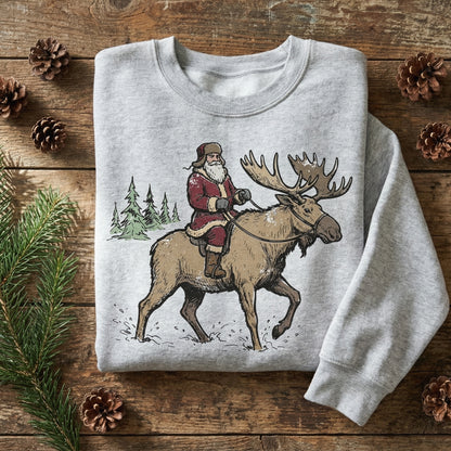 Santa Riding Moose PNG, Christmas Shirt Design - 300 DPI Design for T-Shirt