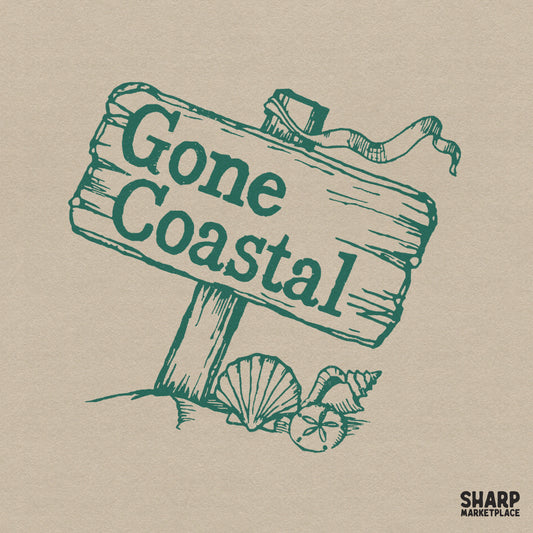 Gone Coastal retro summer beach PNG design for trendy lake life t-shirts and coastal home decor sublimation projects