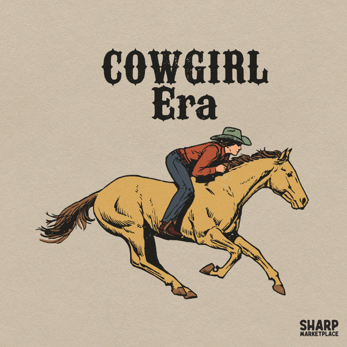 Cowgirl Era Galloping Horse Rider, Vintage Western