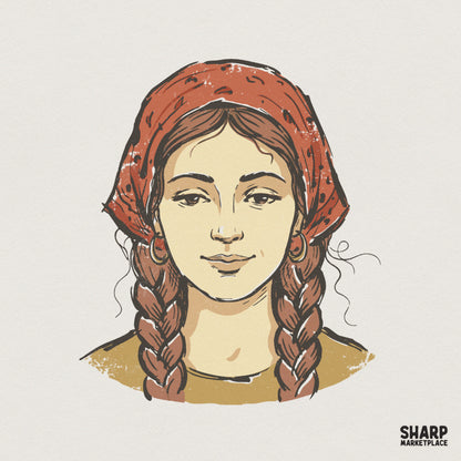 Boho Woman With Braids PNG, Hand Drawn Girl Portrait Art - 300 DPI Design