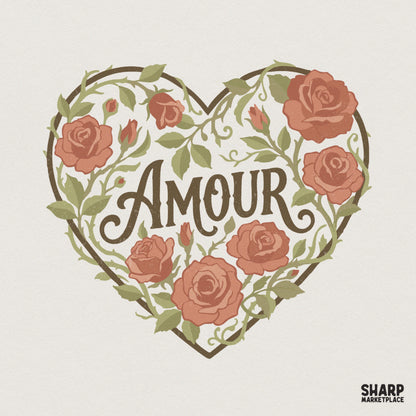 Amour PNG Rose Heart, Romantic Floral Printable - 300 DPI Design for