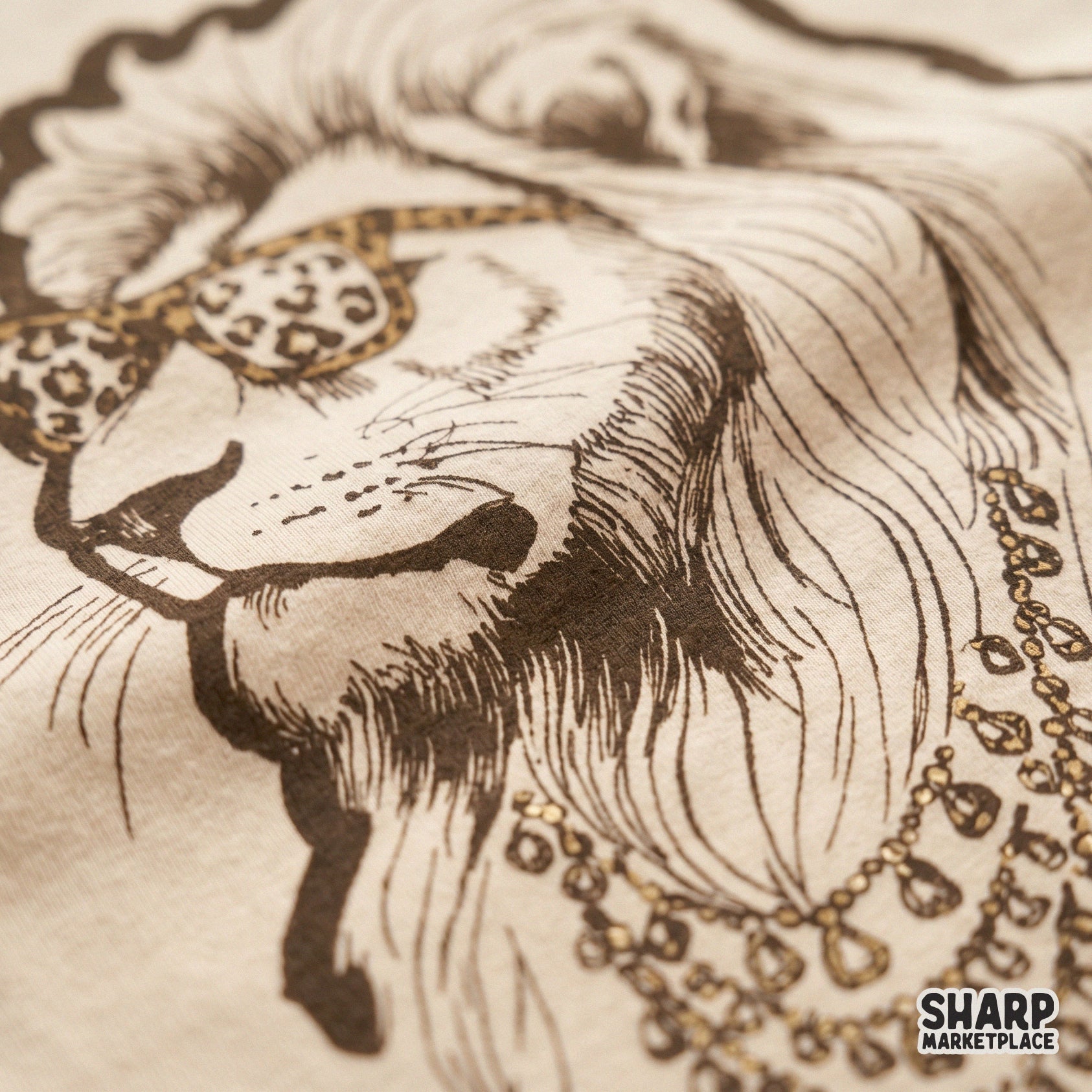 Stylish lion illustration wearing trendy sunglasses for a safari tee shirt sublimation design