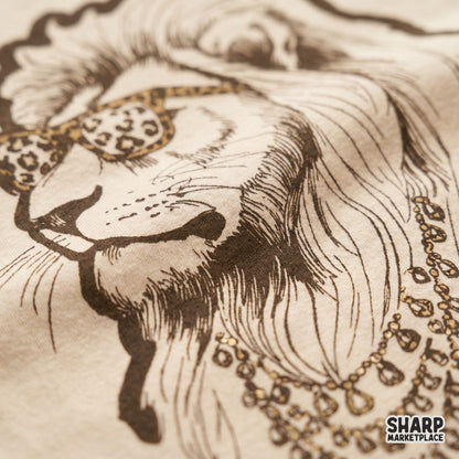 Stylish lion illustration wearing trendy sunglasses for a safari tee shirt sublimation design