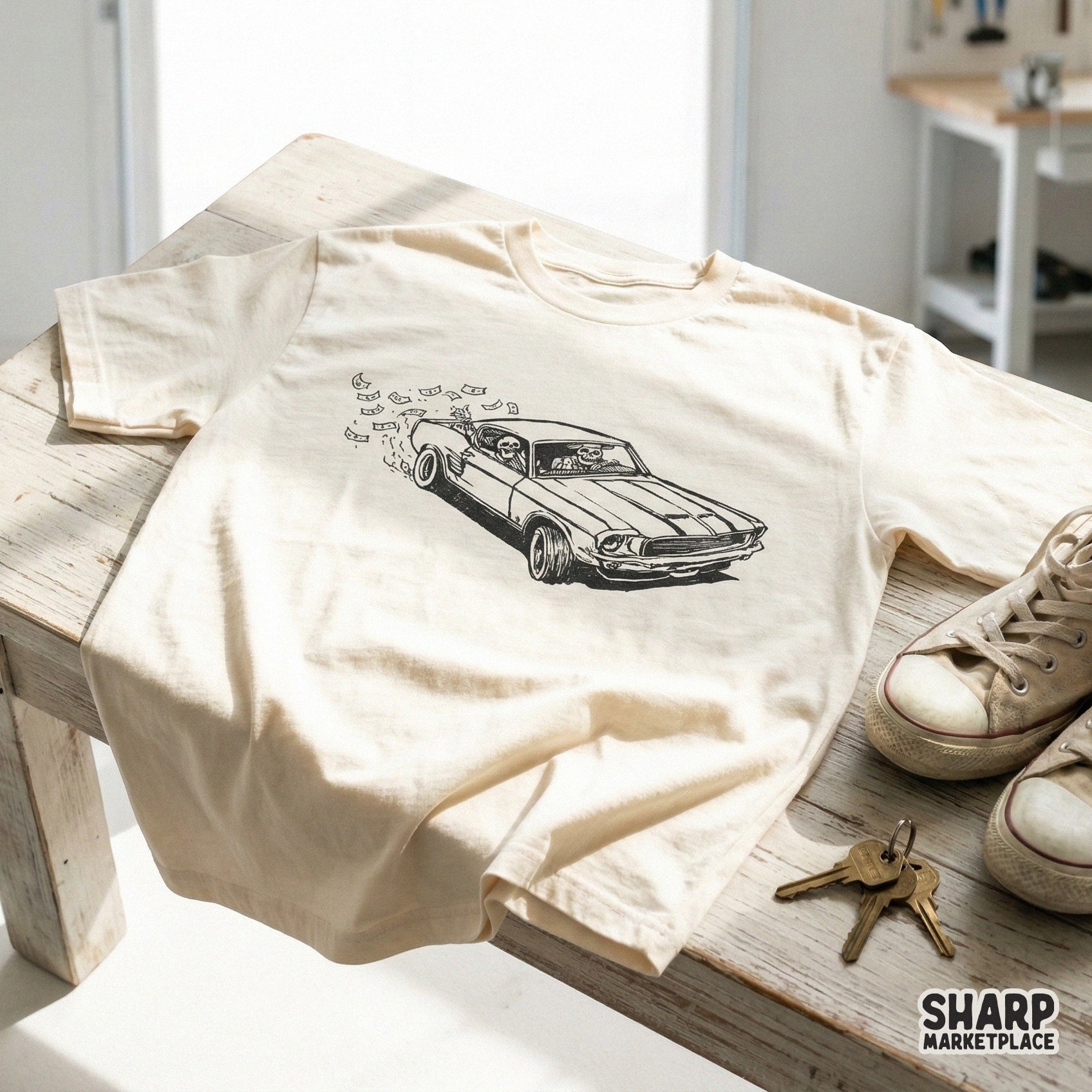 Skeleton Muscle Car PNG, Halloween PNG - 300 DPI Design for T-Shirt