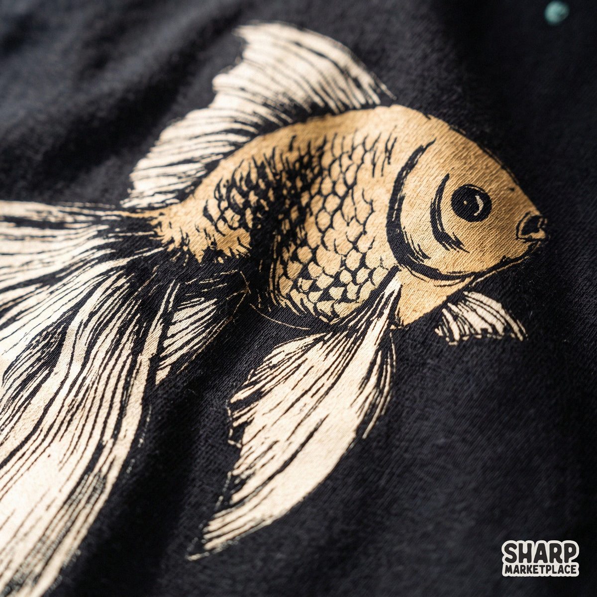 Vintage goldfish illustration with bubbles in a retro nautical aesthetic for summer shirt designs and apparel