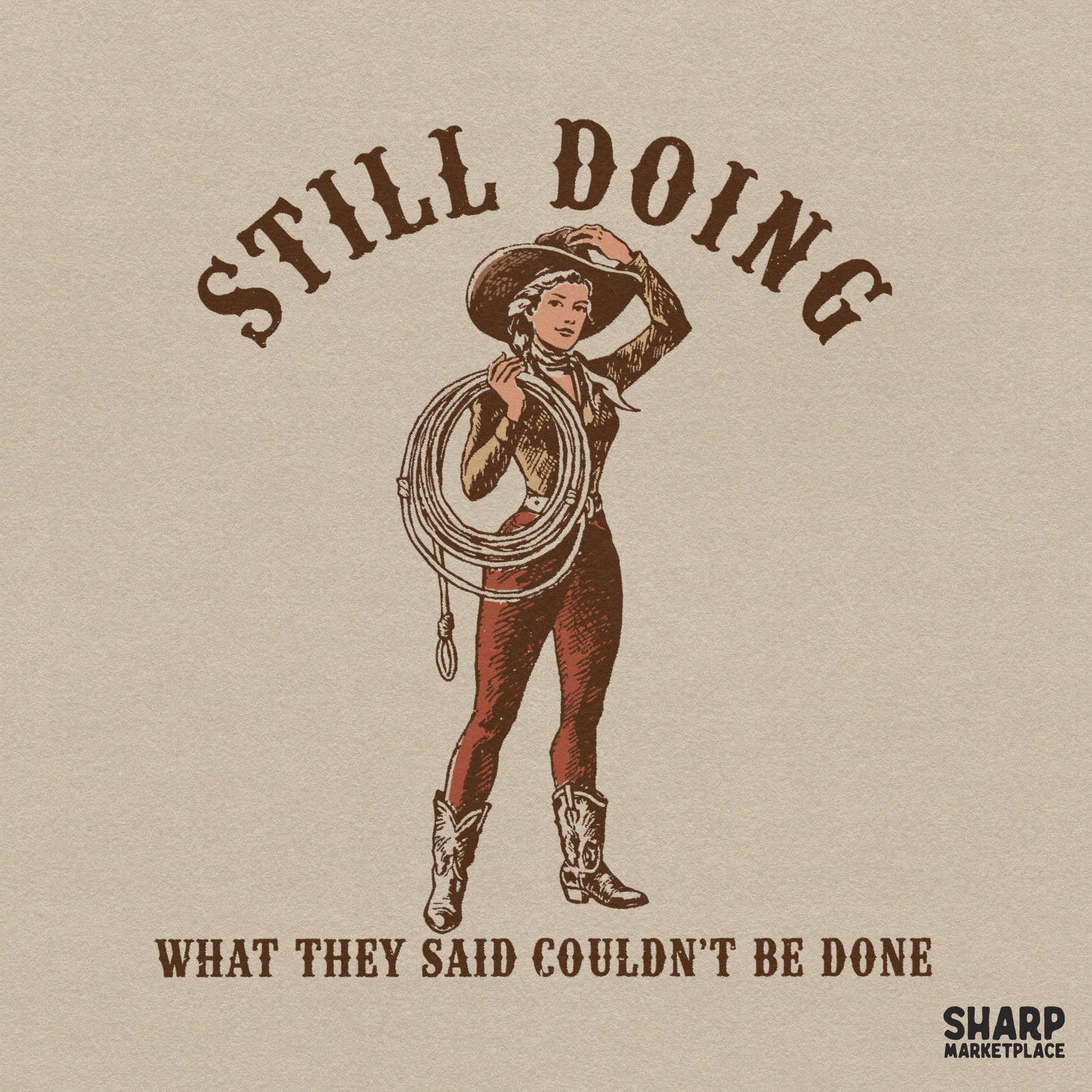 Retro cowgirl lasso graphic with western png text for country sublimation shirts