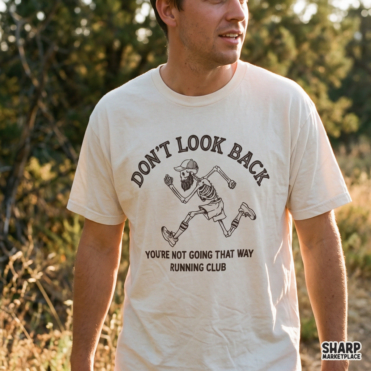 Don't Look Back Running Club Bearded Jogging Skeleton