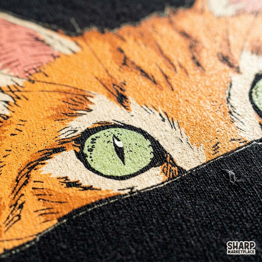 Curious orange tabby cat peeking design for sublimation and t-shirt printing, funny animal lover retro PNG graphic