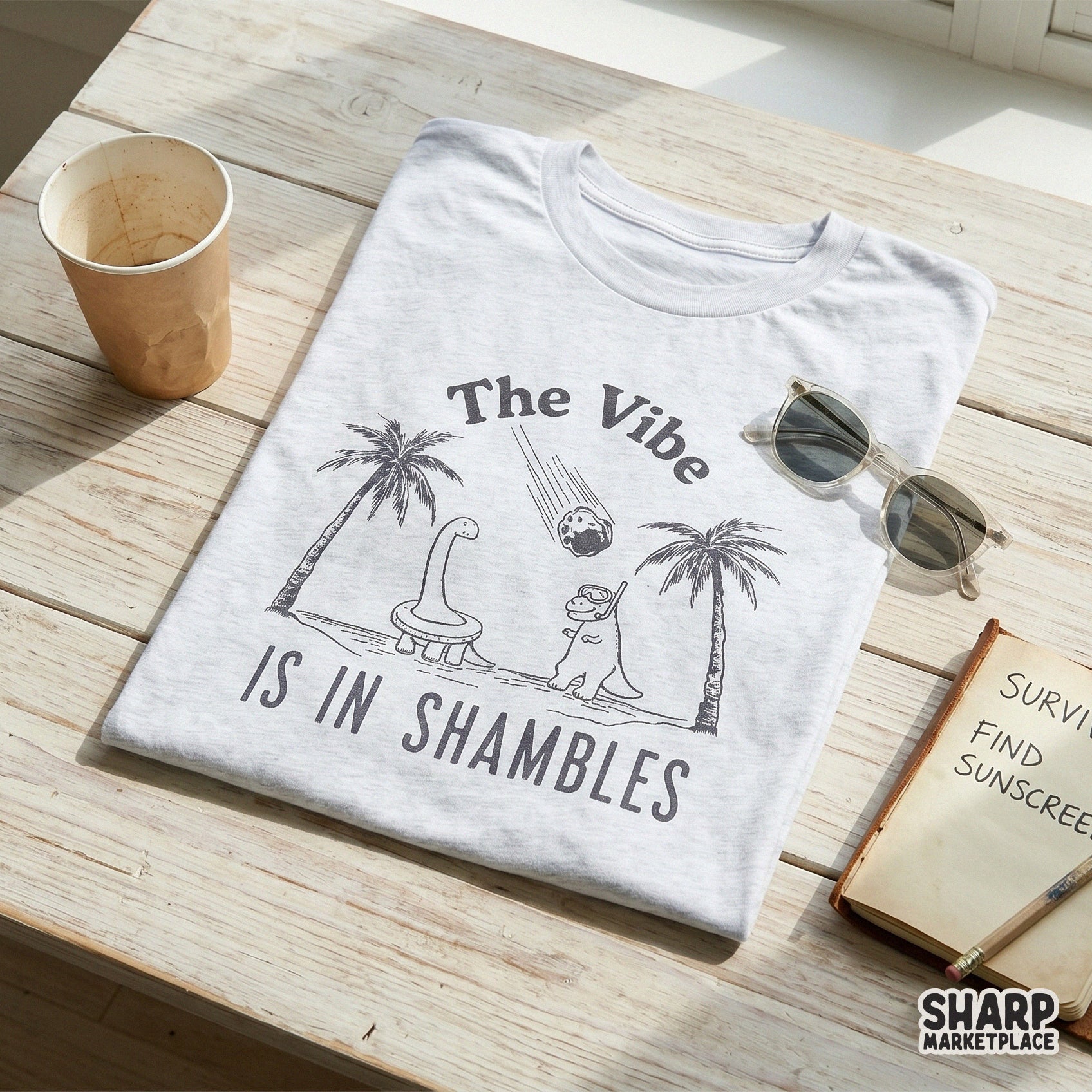 Funny dinosaur beach meteor strike retro sublimation design for sarcastic summer shirts
