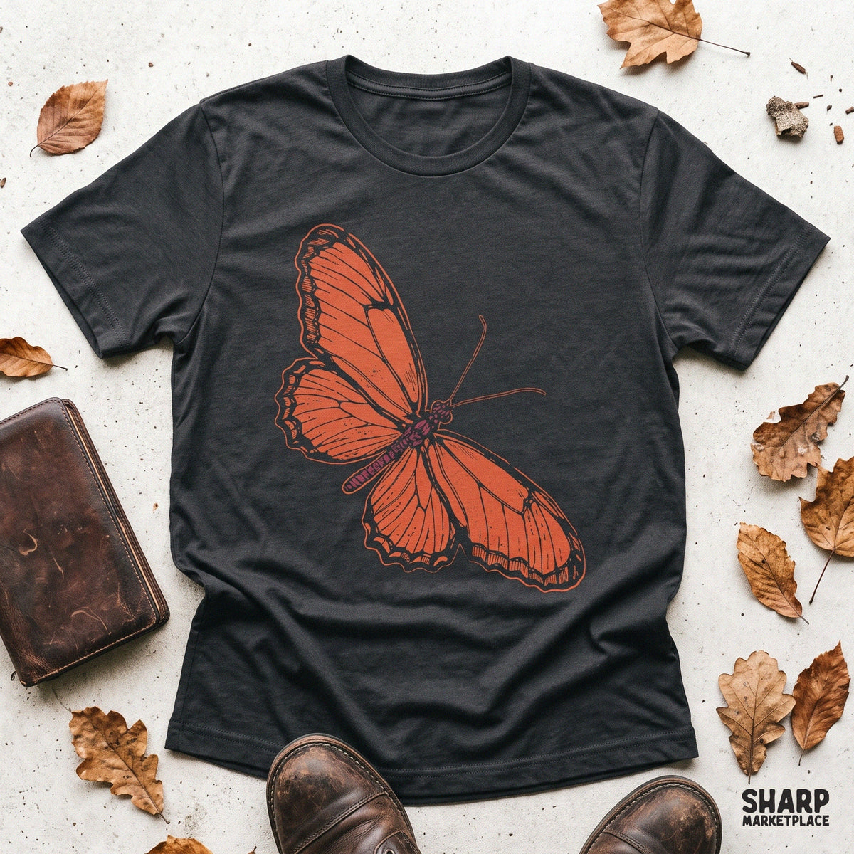 Vintage Orange Monarch Wings Botanical Print, Summer