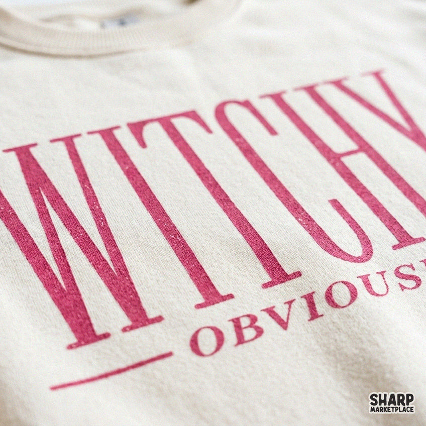 Witchy obviously funny pink typography graphic design for spooky season Halloween t-shirts