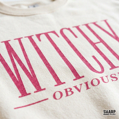 Witchy obviously funny pink typography graphic design for spooky season Halloween t-shirts