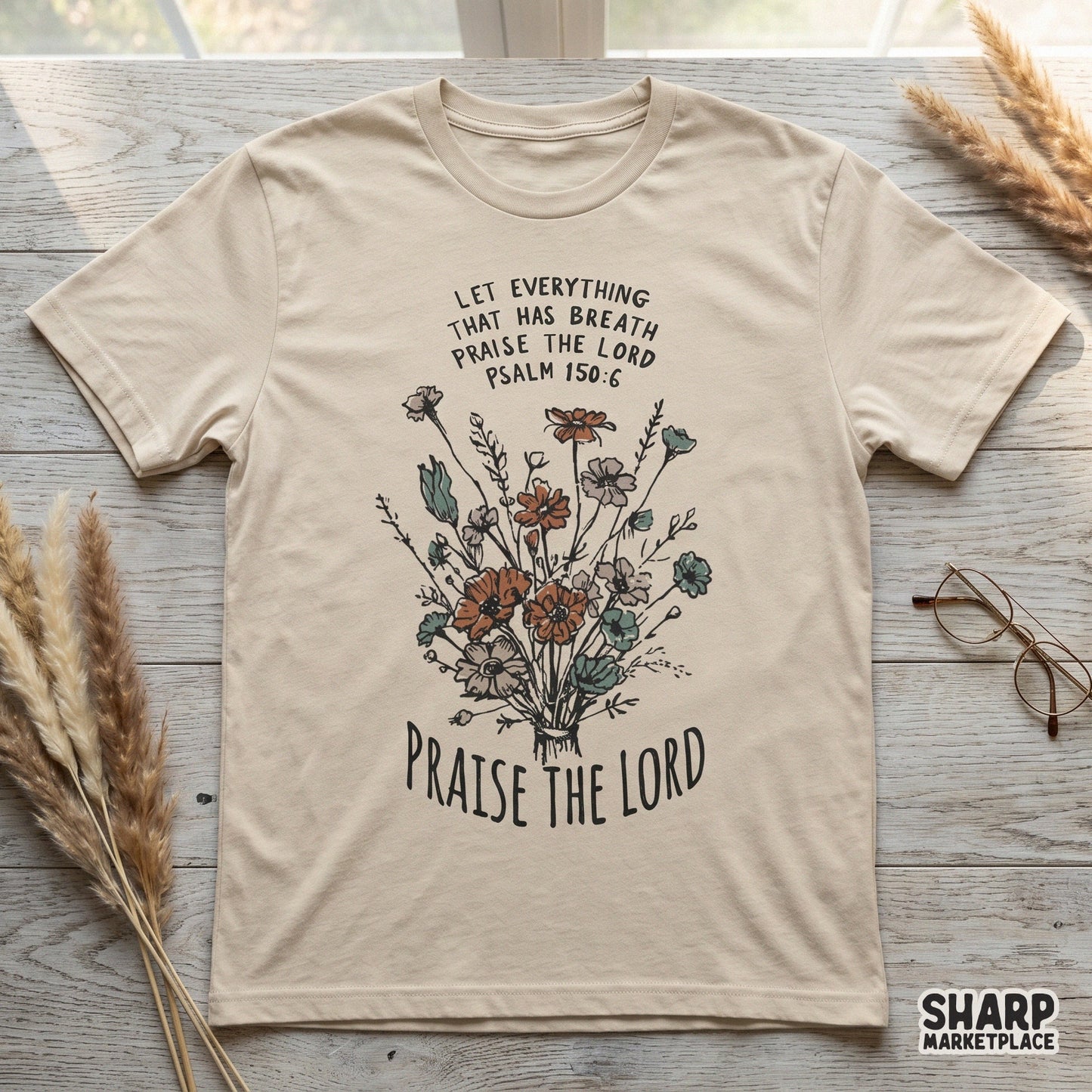 Hand-drawn wildflower bouquet digital art with religious scripture, perfect for creating custom faith-based t-shirts, wall art, and DIY gifts.