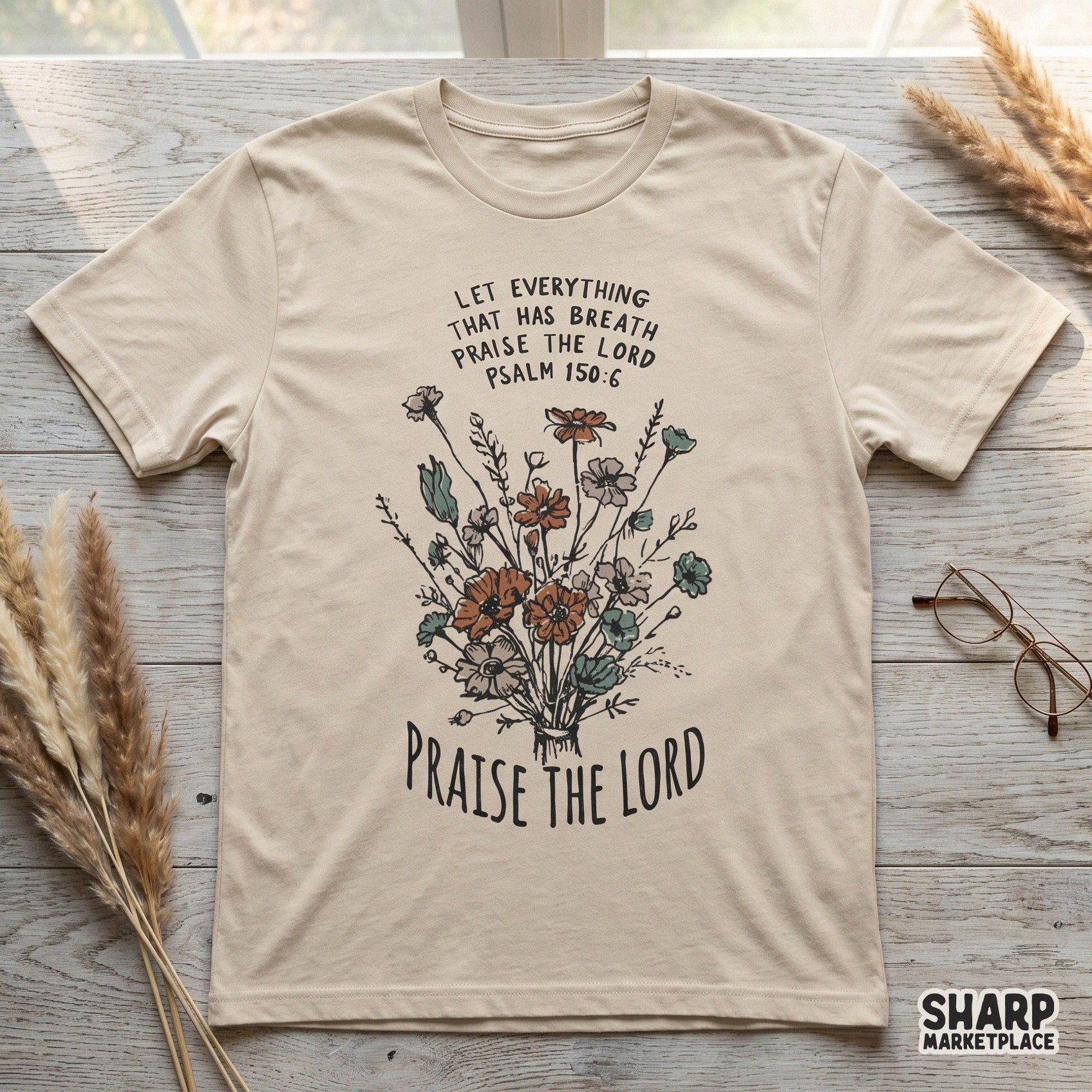 Hand-drawn wildflower bouquet digital art with religious scripture, perfect for creating custom faith-based t-shirts, wall art, and DIY gifts.