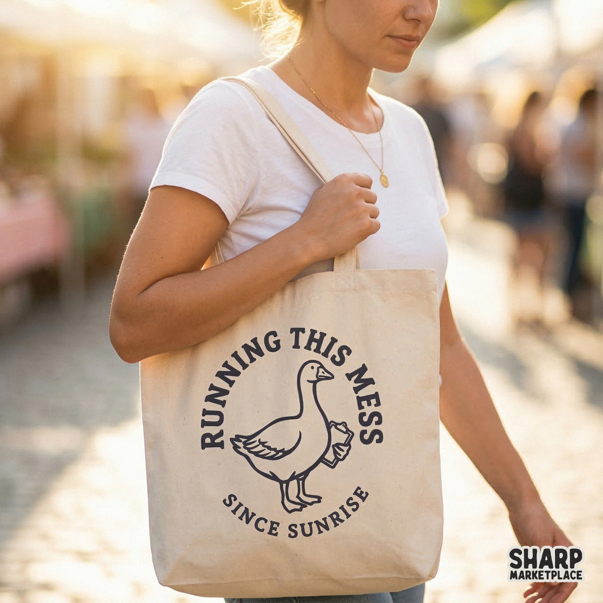 Funny office humor digital design featuring a goose holding a clipboard, perfect for printing on mugs, stickers, or shirts with a clean navy blue aesthetic.