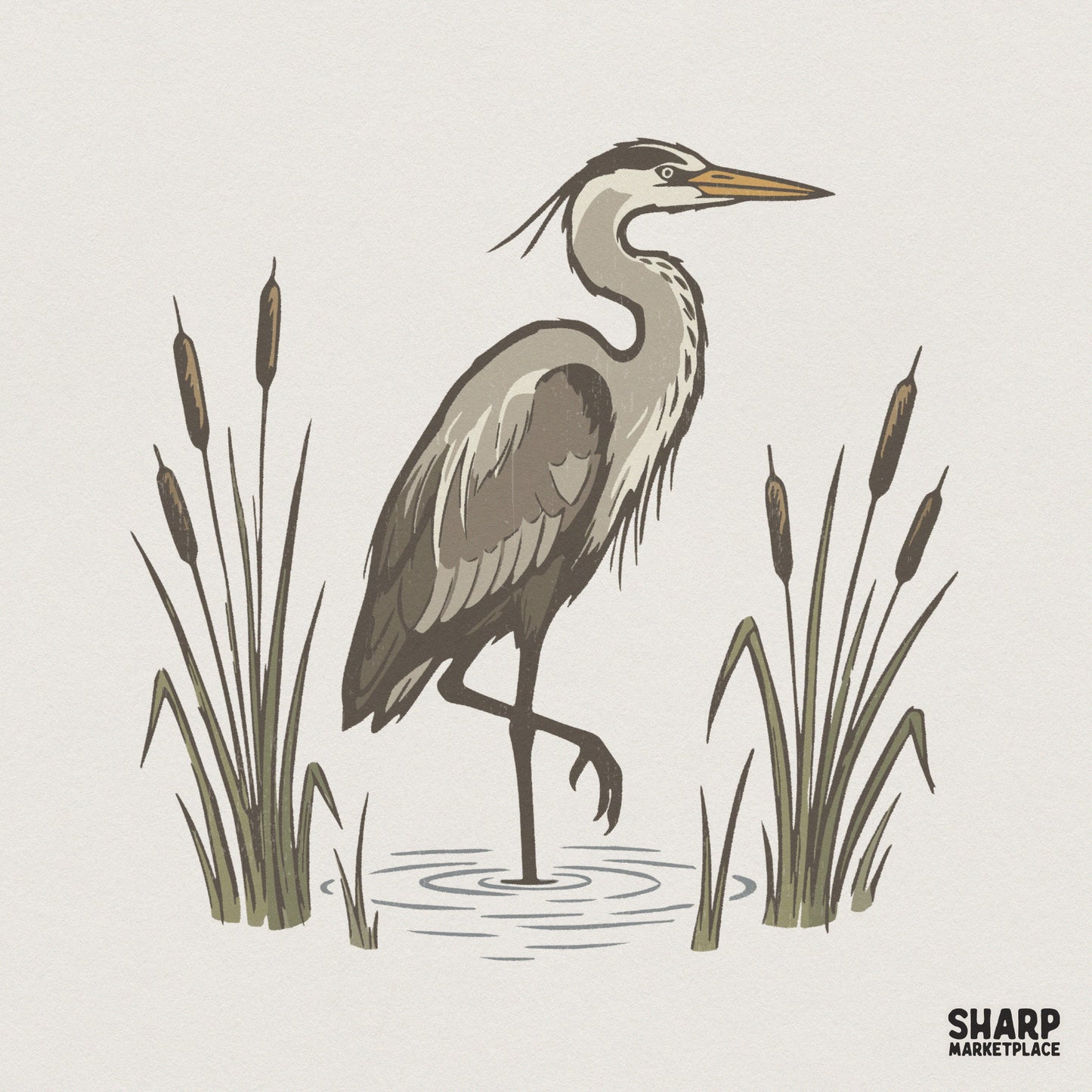 Great Blue Heron Shirt, Marsh Bird Nature PNG - 300 DPI Design for T-Shirt